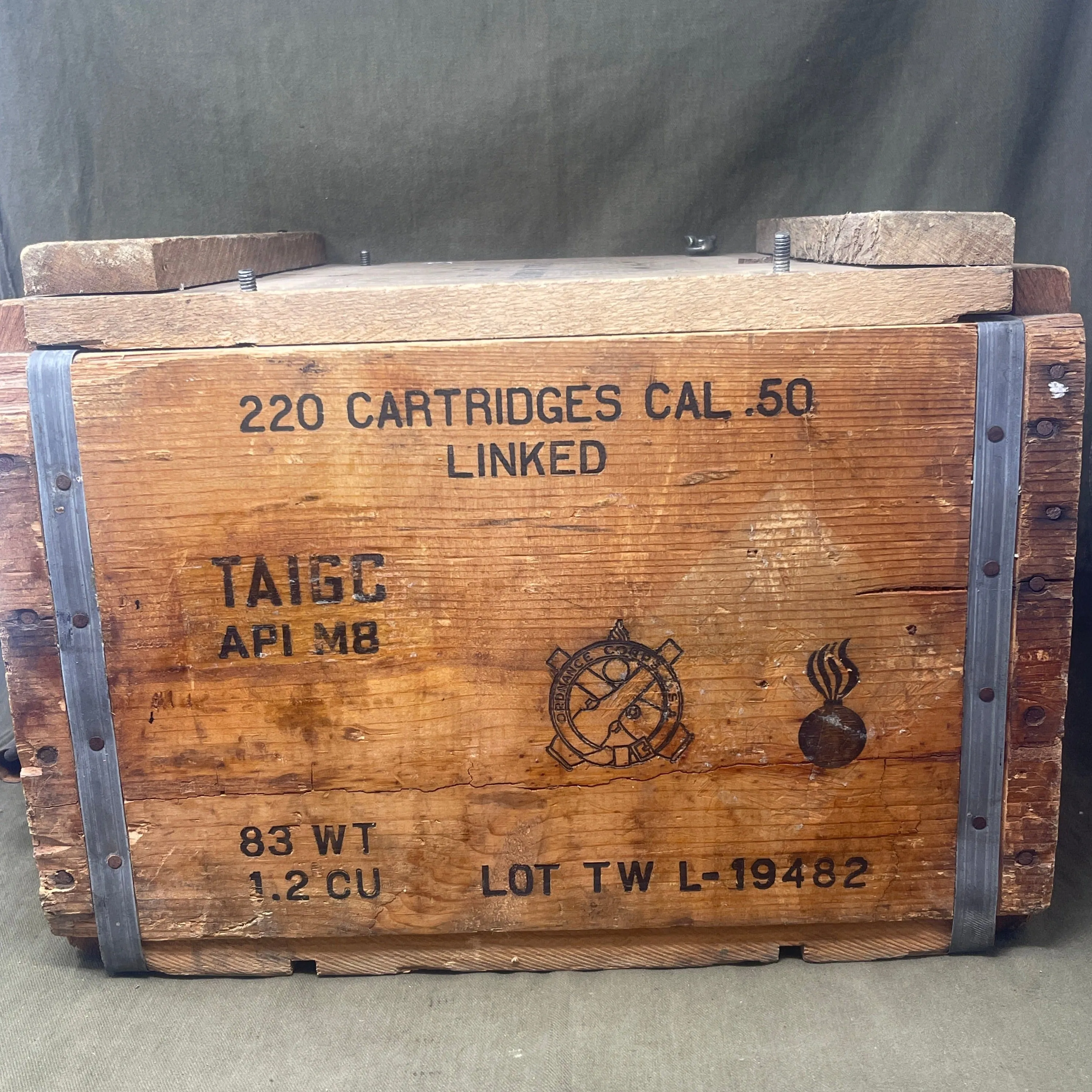 US Army 1948 .50 Cal Wooden Ammunition Box 220 Cartridges