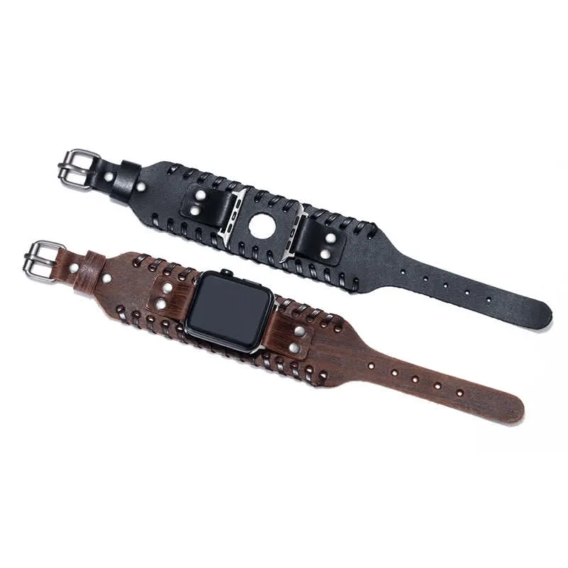 Vintage Cowhide Weave Strap Leather Watch Band