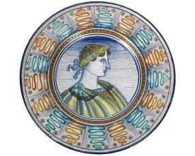 Vintage Italian Majolica Portrait Plate Charger Unsigned Deruta Style 12.75