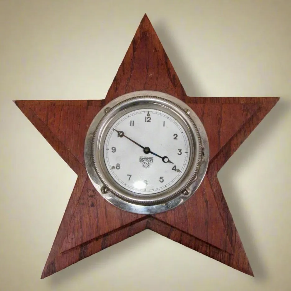 Vintage Smiths Motor Car Dashboard Clock Wood Mounted In A Star Shape