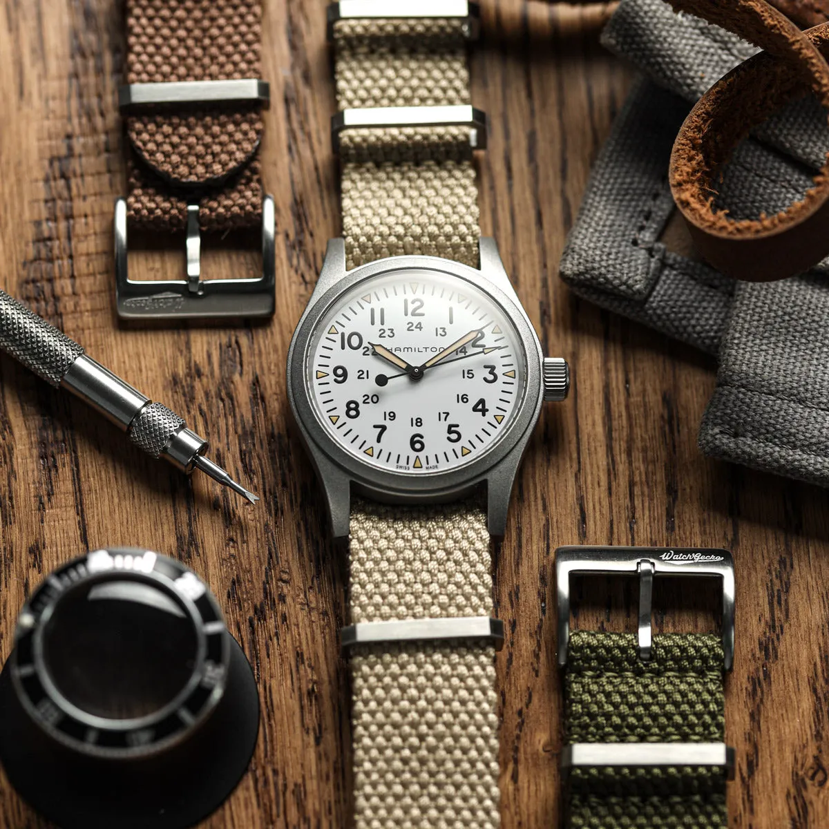 WatchGecko Braemore Military Canvas Watch Strap - Desert Sand