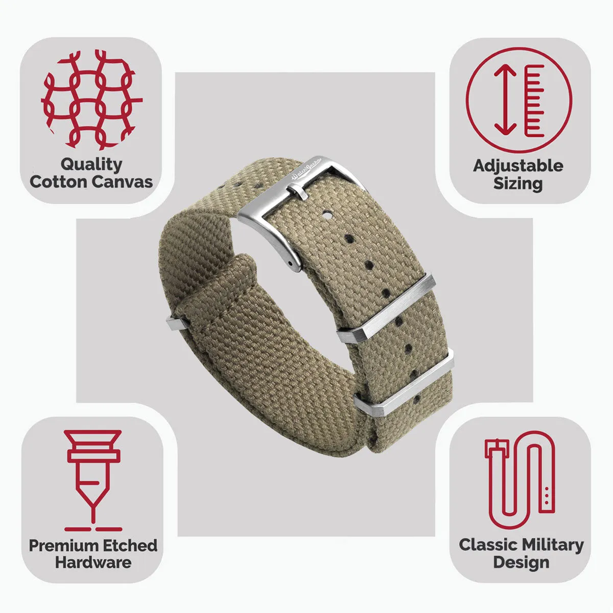 WatchGecko Braemore Military Canvas Watch Strap - Desert Sand