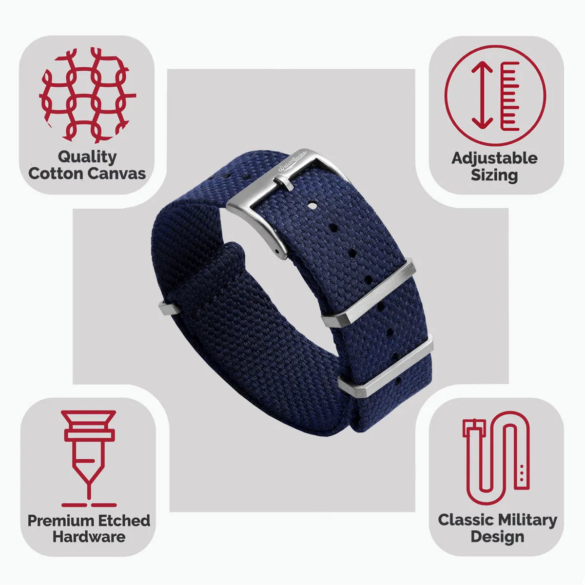 WatchGecko Braemore Military Canvas Watch Strap - Marine Blue