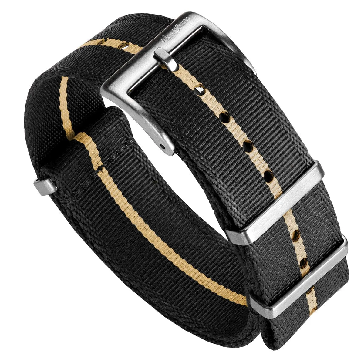 WatchGecko Signature Military Nylon Watch Strap - Black & Beige