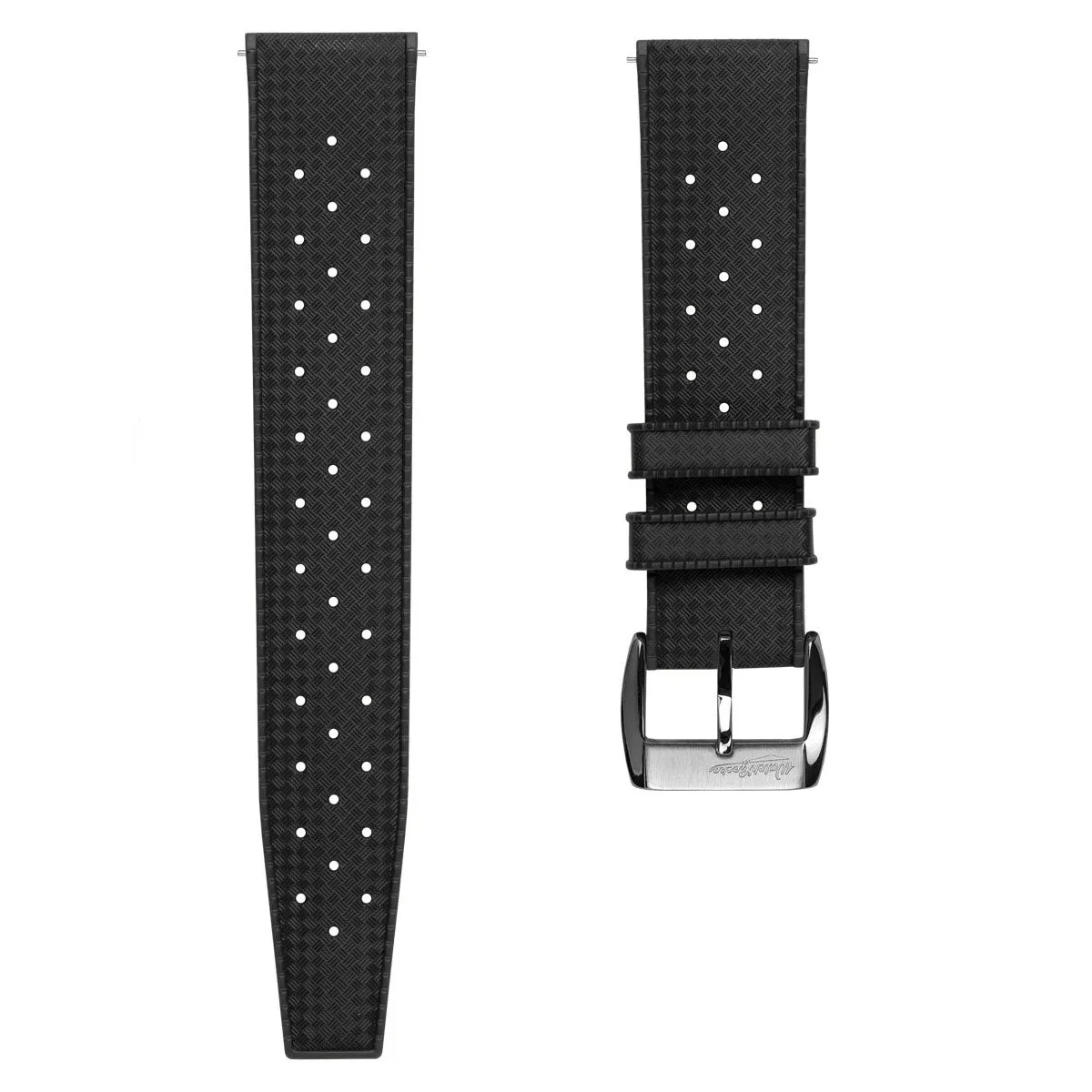 WatchGecko Vintage Tropical Style FKM Rubber Watch Strap - Black