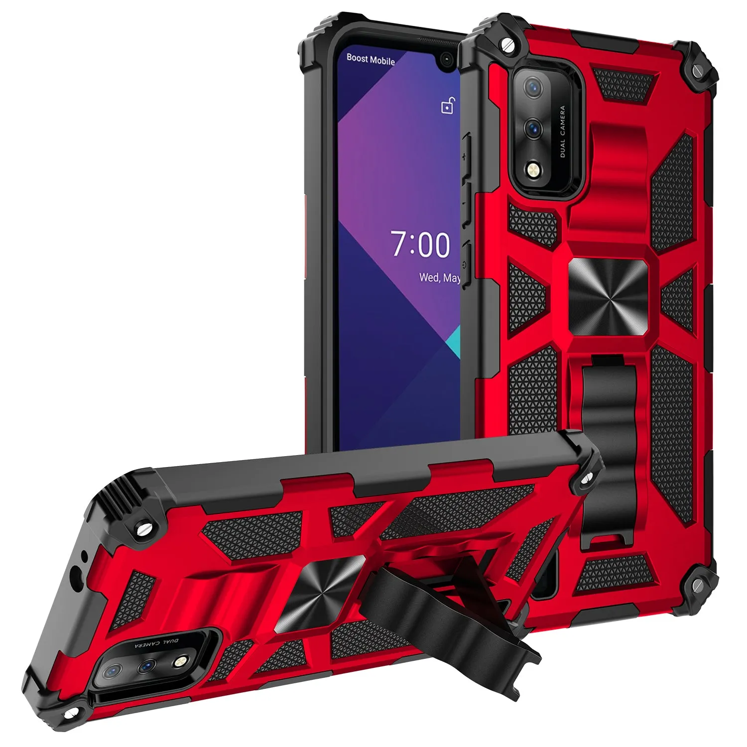 Wiko Ride 3 Case [Military Grade] Ring Car Mount Kickstand w/[Tempered Glass] Hybrid Hard PC Soft TPU Shockproof Protective Case - Red