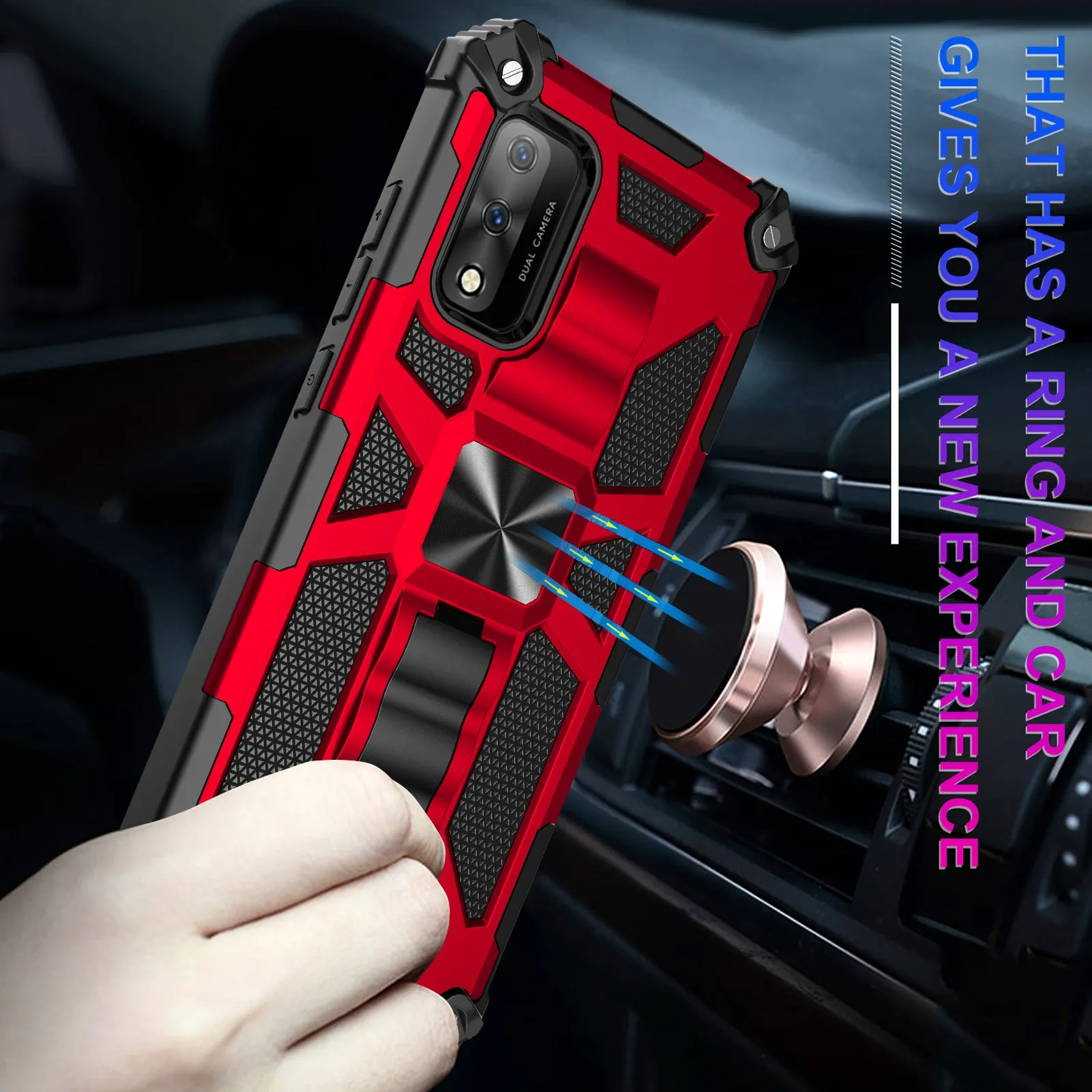 Wiko Ride 3 Case [Military Grade] Ring Car Mount Kickstand w/[Tempered Glass] Hybrid Hard PC Soft TPU Shockproof Protective Case - Red