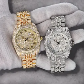 Women's 42mm Diamond Watch with Bling-ed Roman Dial - Quartz Movement