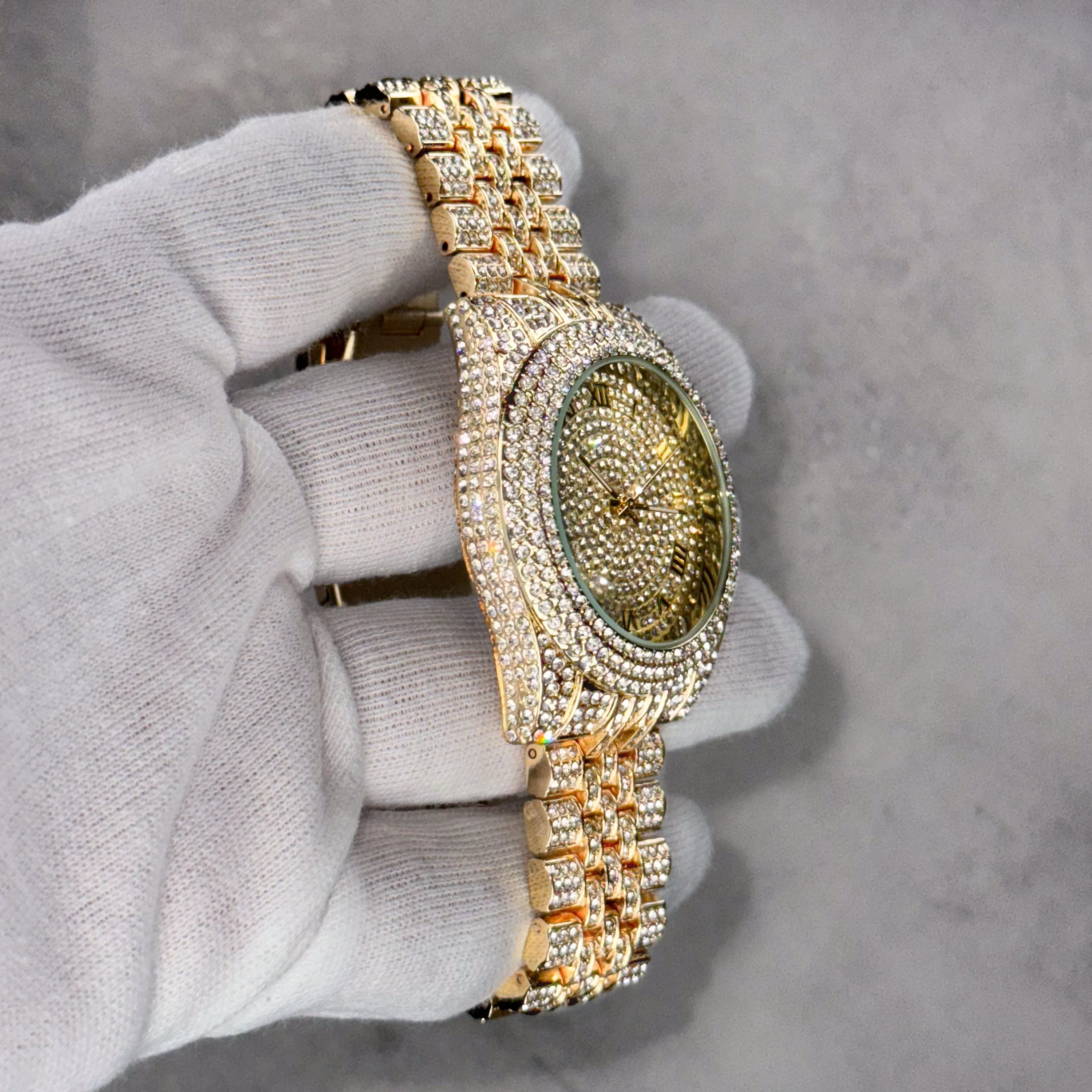 Women's 42mm Diamond Watch with Bling-ed Roman Dial - Quartz Movement