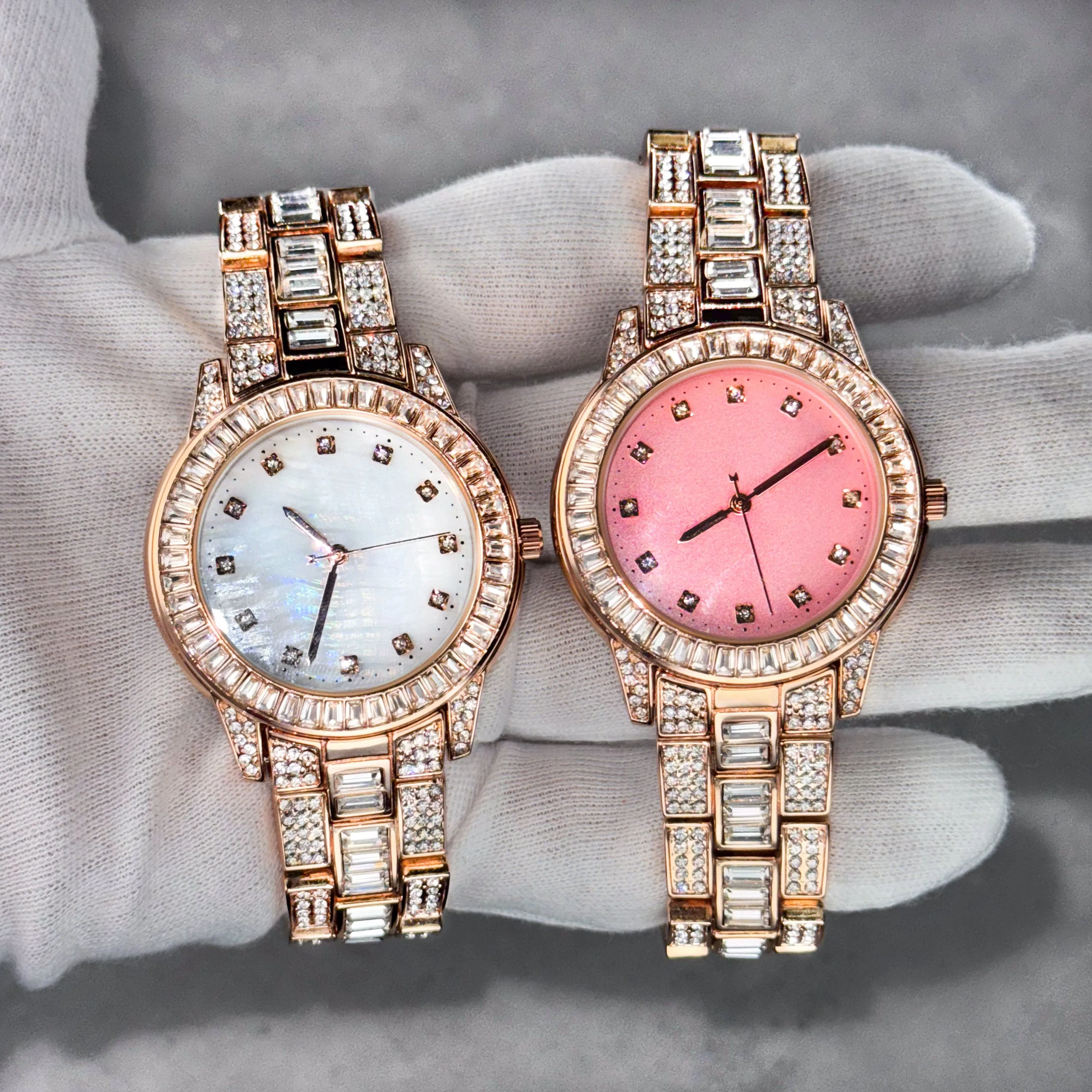 Women's Diamond Rose Gold Watch 40mm Case with Baguette Crystals on Bezel - Quartz Movement