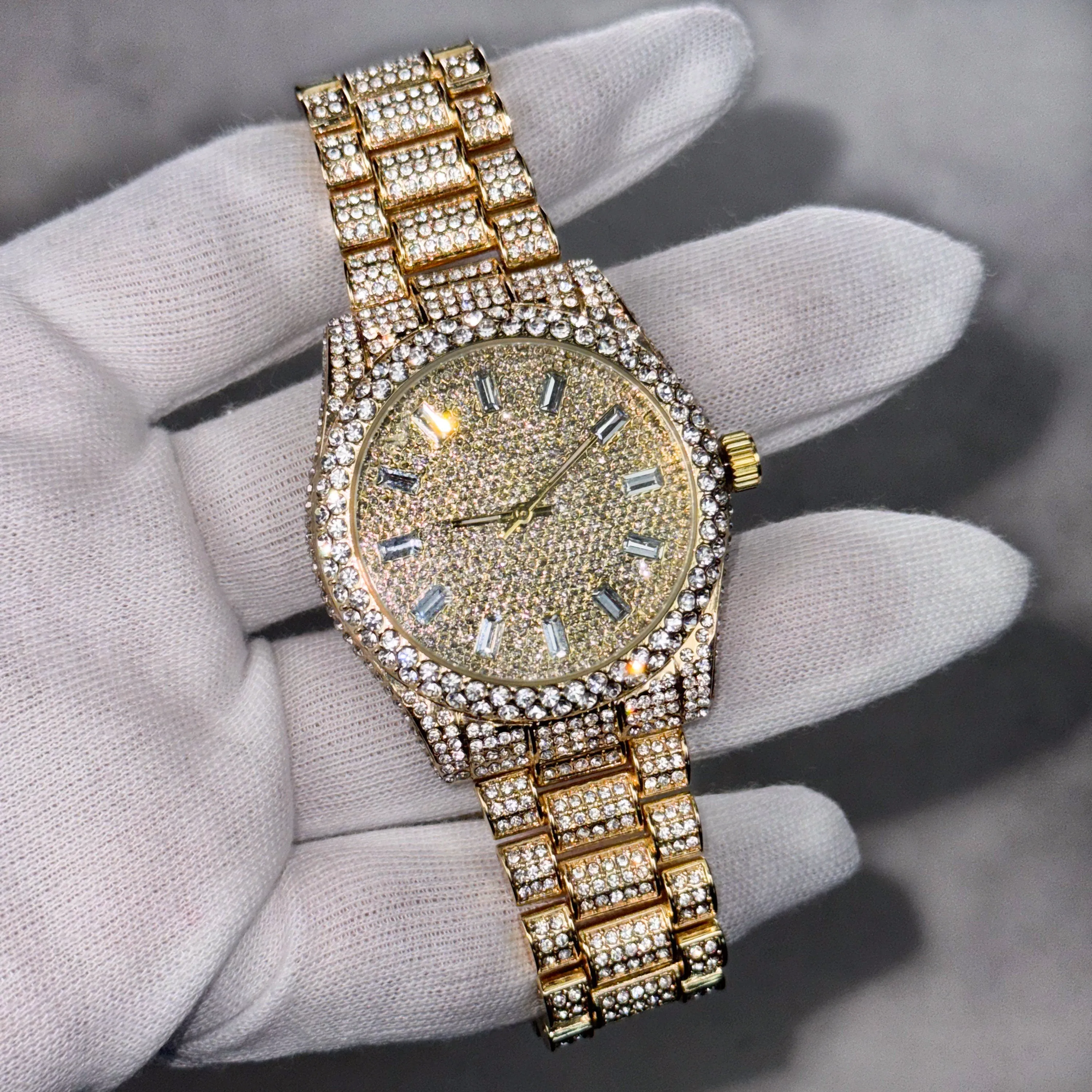 Women's Diamond Watch 41mm Case with Iced Baguette Dial - Quartz Movement