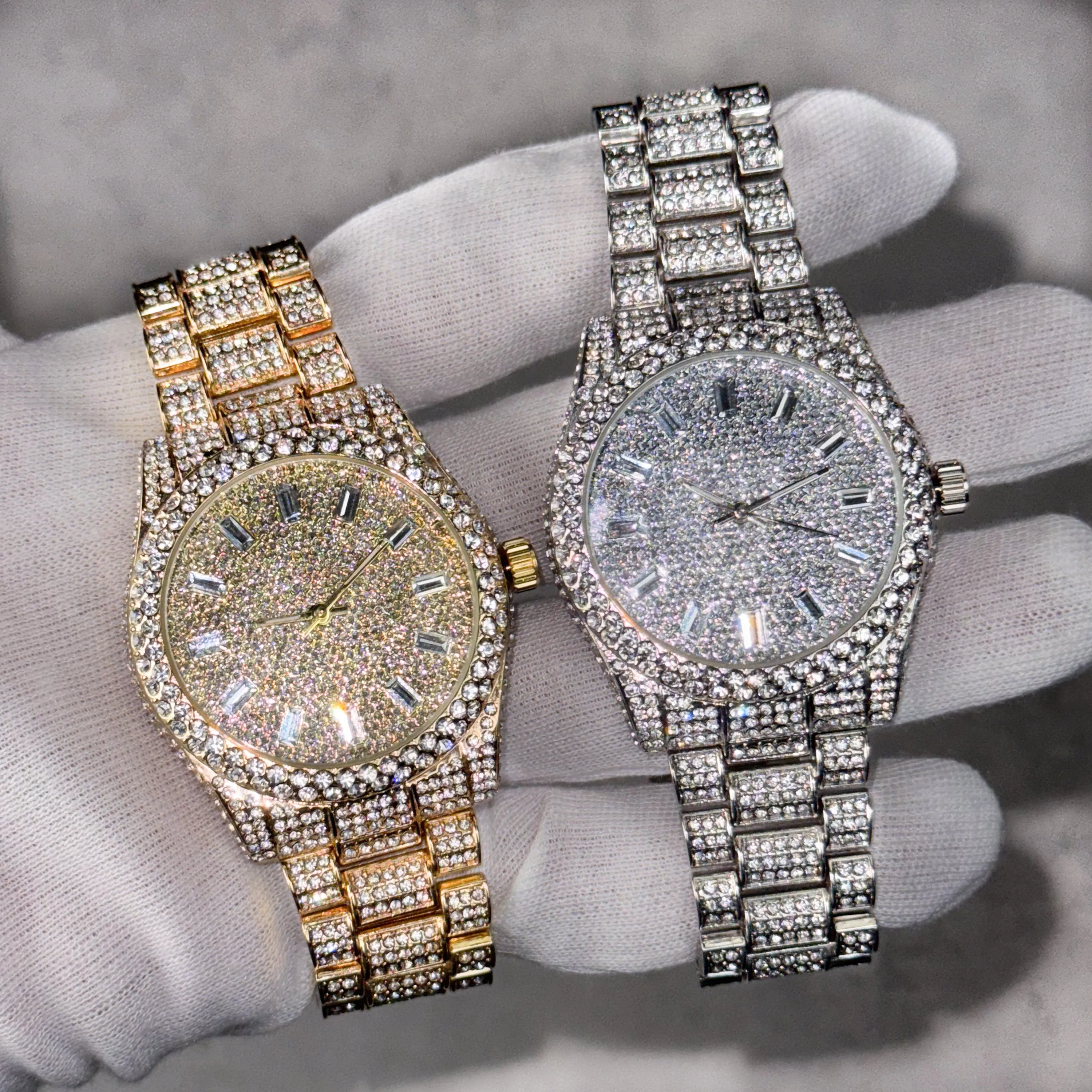 Women's Diamond Watch 41mm Case with Iced Baguette Dial - Quartz Movement