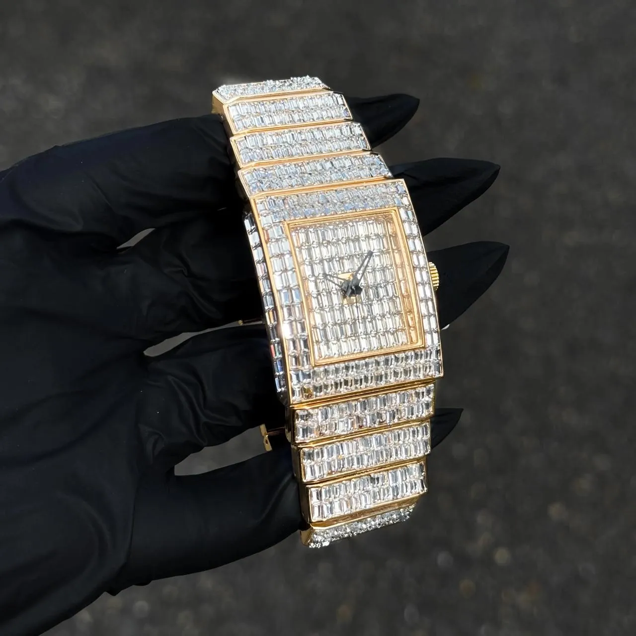 Women's Fully Iced Out Diamond Watch 30mm -Iced Baguette Dial and Band - Square Timepiece, Quartz Movement