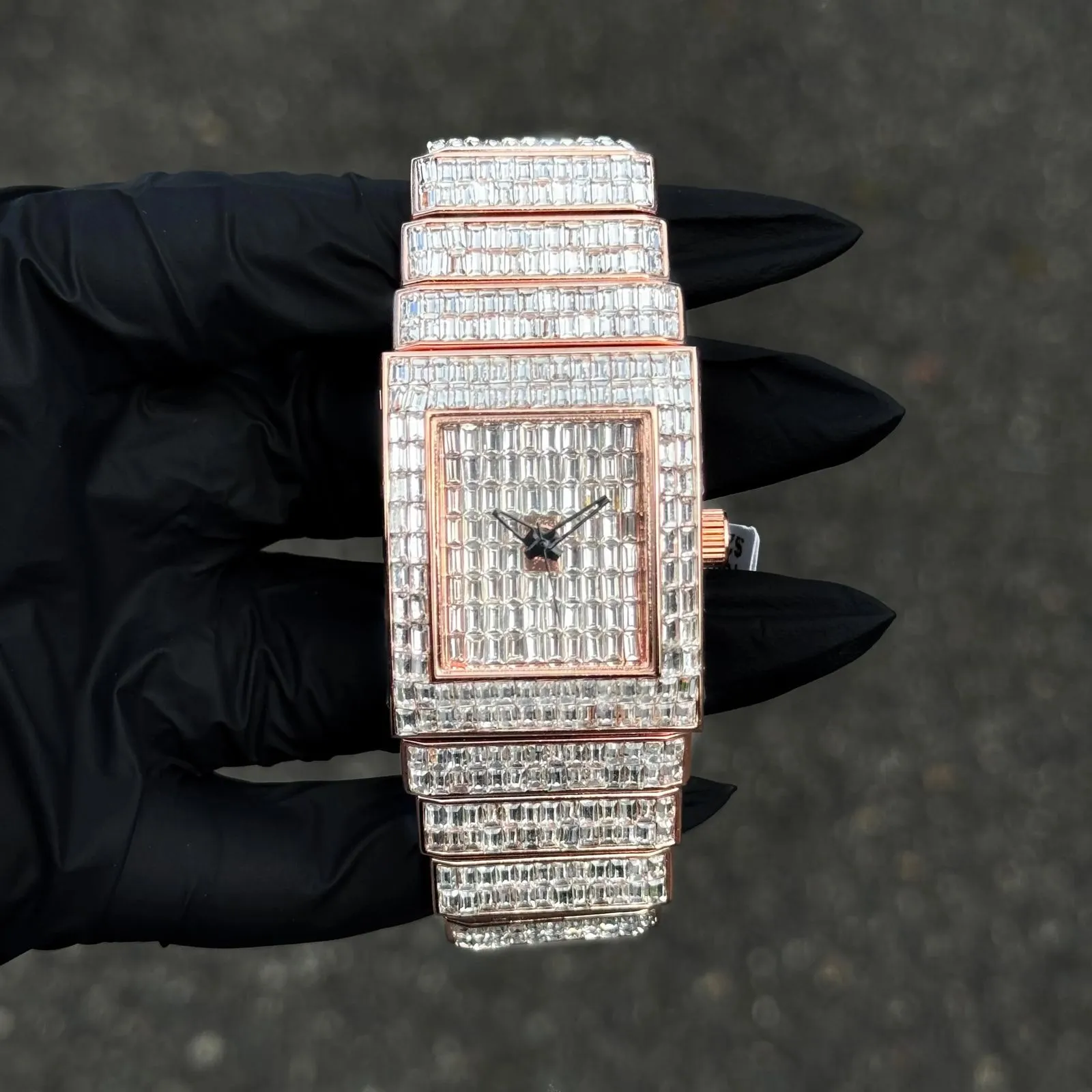 Women's Fully Iced Out Diamond Watch 30mm -Iced Baguette Dial and Band - Square Timepiece, Quartz Movement