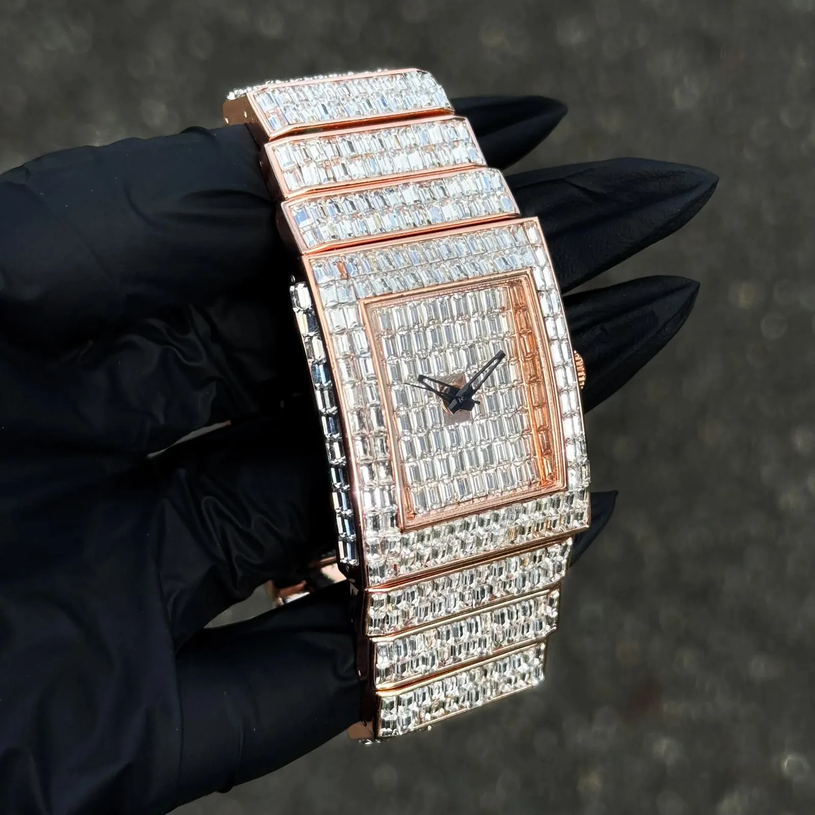 Women's Fully Iced Out Diamond Watch 30mm -Iced Baguette Dial and Band - Square Timepiece, Quartz Movement