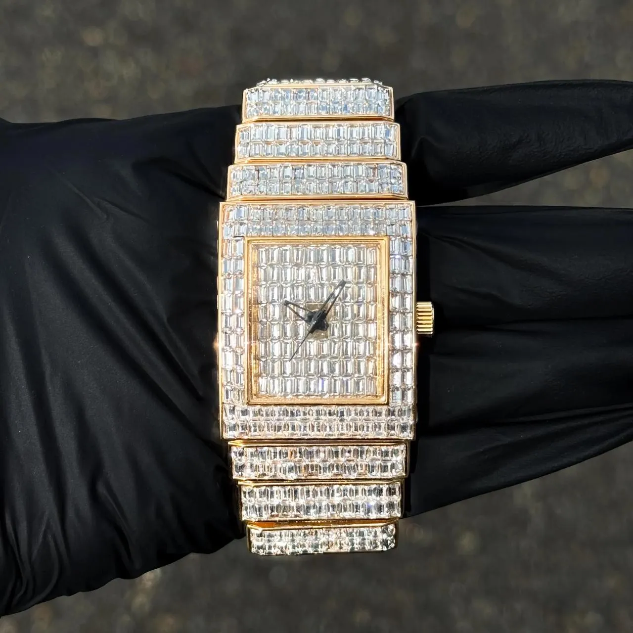 Women's Fully Iced Out Diamond Watch 30mm -Iced Baguette Dial and Band - Square Timepiece, Quartz Movement