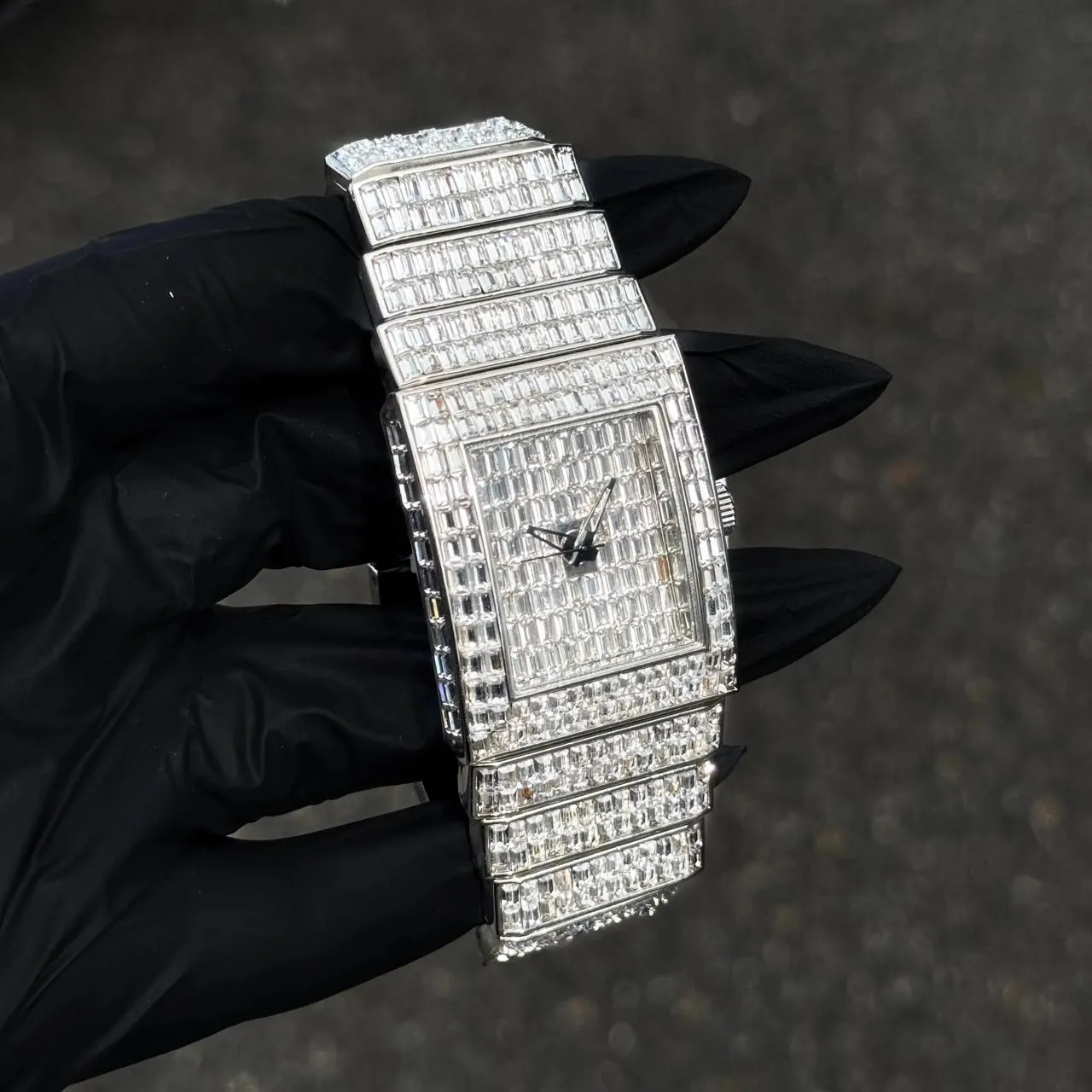 Women's Fully Iced Out Diamond Watch 30mm -Iced Baguette Dial and Band - Square Timepiece, Quartz Movement