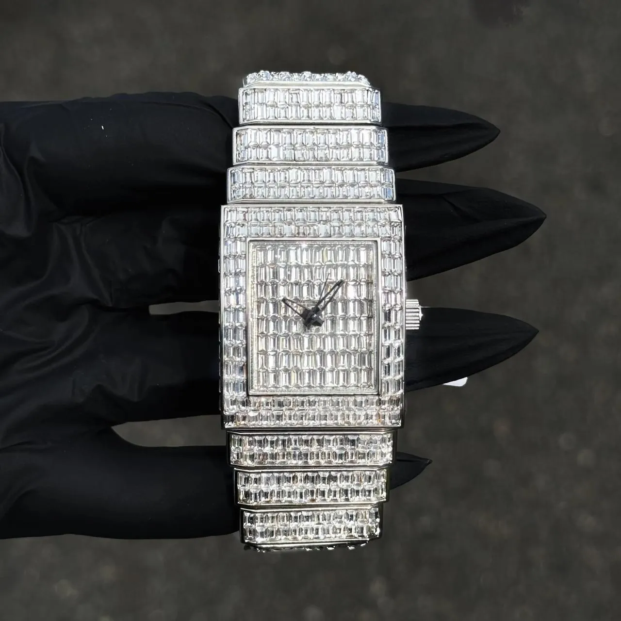 Women's Fully Iced Out Diamond Watch 30mm -Iced Baguette Dial and Band - Square Timepiece, Quartz Movement