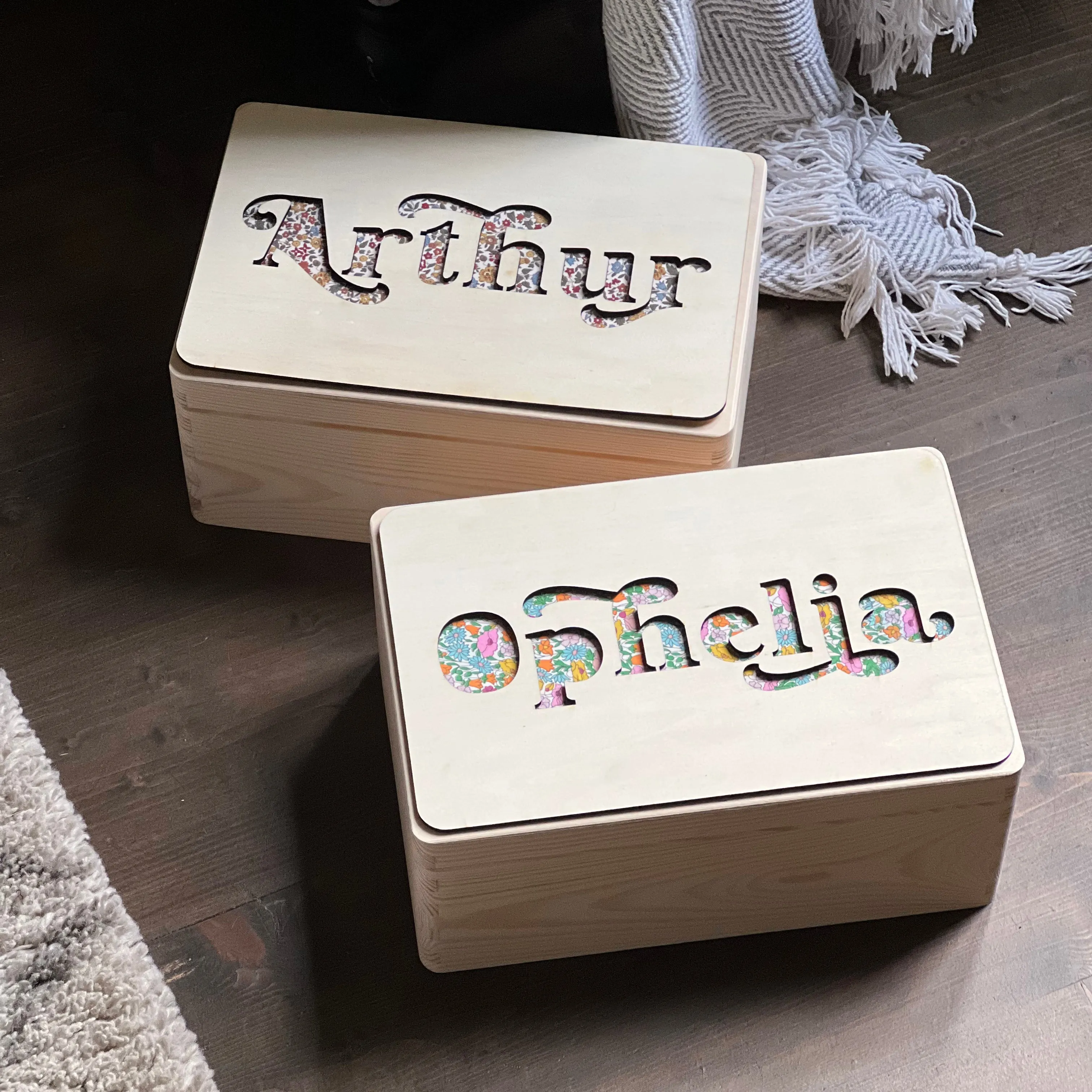 Wooden and Fabric Layered Name Keepsake Box