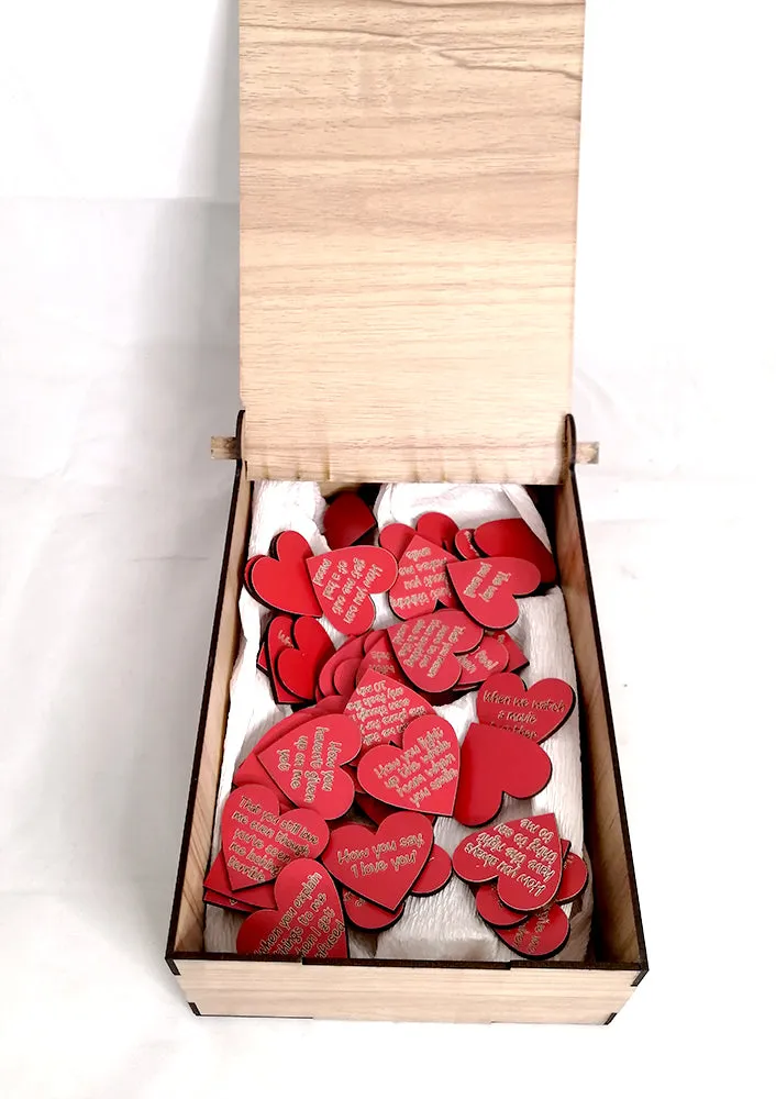 wooden box (Love) with engraved wooden hearts