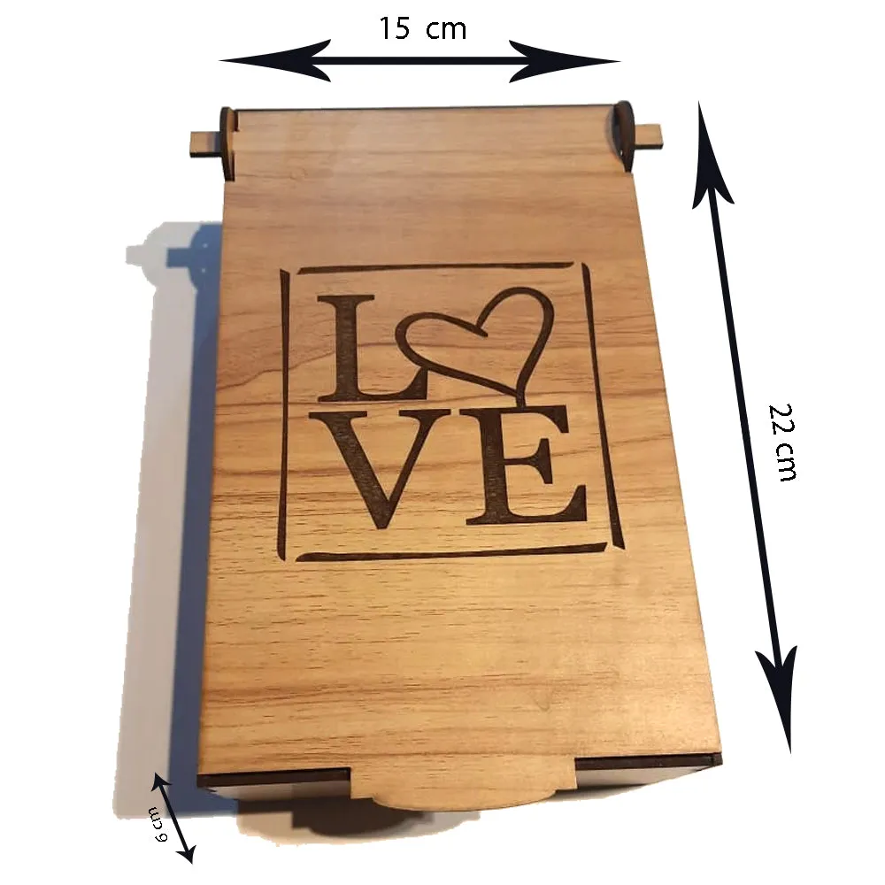 wooden box (Love) with engraved wooden hearts